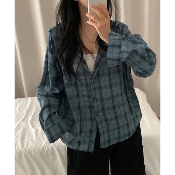 ブラウス シャツ ルーズチェックフードシャツ レディース