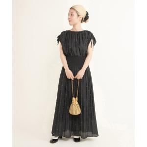 パーティードレス ワンピース 半袖 シャーリングDOTジャカード フレンチスリーブワンピース