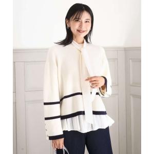 ニット セーター 配色ライン片畦編みニット/洗える レディース