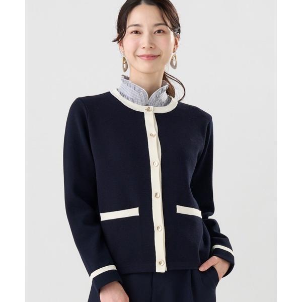 カーディガン 配色 ニットジャケット レディース