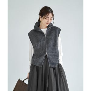 ベスト ジレ Wファスナースタンドネックニットベスト レディース