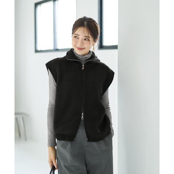 ベスト ジレ Wファスナースタンドネックニットベスト レディース