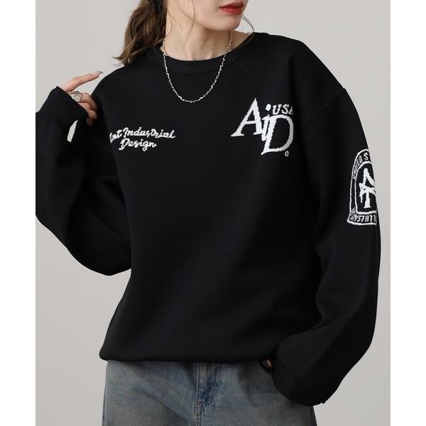 ニット セーター ダブルジャカード スウェットライク デザインニットクルー レディース メンズ