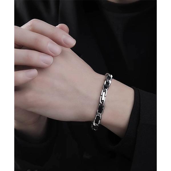 ブレスレット シルバーチェーン＆合皮ブレスレット/メンズ(T3) メンズ