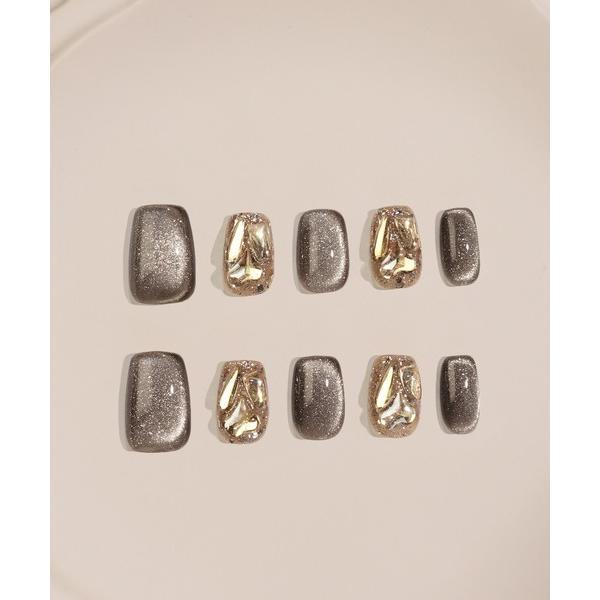 ネイルチップ ネイルシール 3D水光ネイルピンクグラデーションシルバードミラーラインオーバルネイルチ...