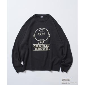 セーター ニット 限定展開 PEANUTS/ピーナッツ 別注 リラックスフィット ジャガード クルーネックニット / チャーリー・ブラウン メンズ レ