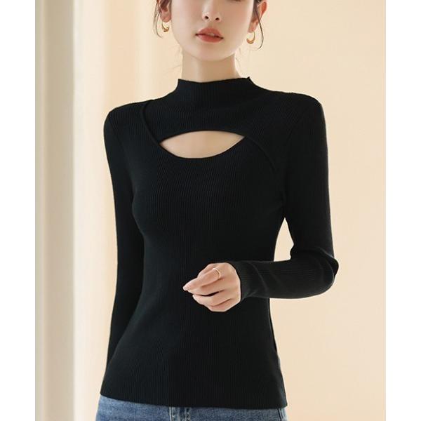 ニット セーター 胸開きデザインニット レディース