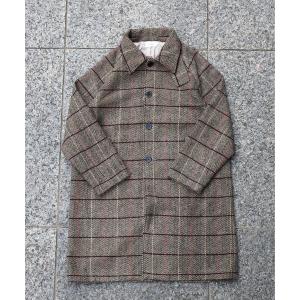 ステンカラーコート コート ATELANE / ツイードチェックステンカラーコート メンズ レディース