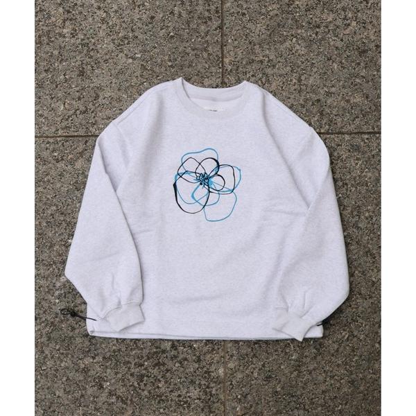 トレーナー スウェット ATELANE / CVC裏起毛刺繍スウェット/フラワー/ハート/ドローコー...