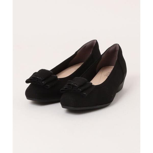 パンプス スクエアトゥたたみリボンパンプス