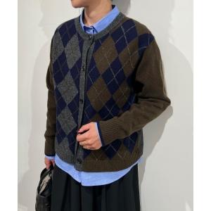 カーディガン ウールＭＩＸアーガイルクルーネックカーディガン レディース