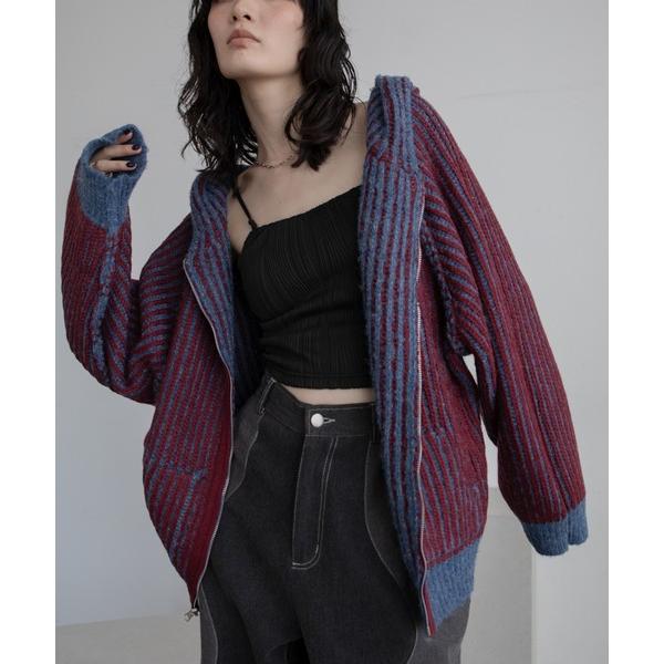 パーカー 配色リブフーディZIPパーカー/リバーシブル レディース