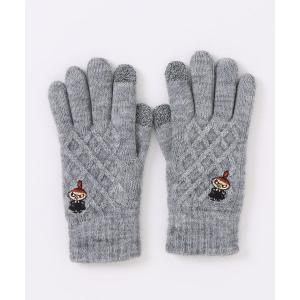 手袋 「 MOOMIN 」 ワンポイント刺繍 スマホ対応ケーブル編み手袋 25W10 レディース