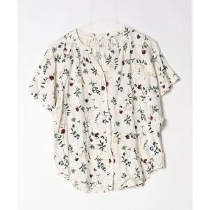 「GLOBAL WORK」 花柄半袖ブラウス M ホワイト レディース