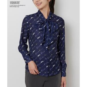 ブラウス シャツ 「PEANUTS」ライン柄ボウタイ長袖ブラウス レディース