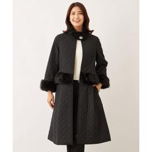 ノーカラーコート コート ファーコンビキルティング 2WAYコート レディース