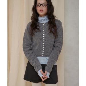 カーディガン rolled edge short cropped knit cardigan / ショート丈ニットボタンカーディガン レディース