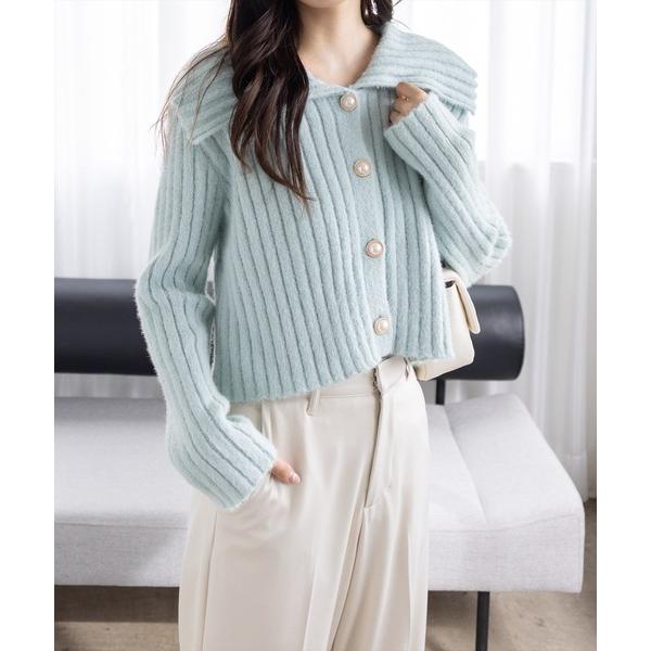 ニット セーター セーラーカラービジューボタンニット「オフィスカジュアル 着回し抜群 大人」 レディ...