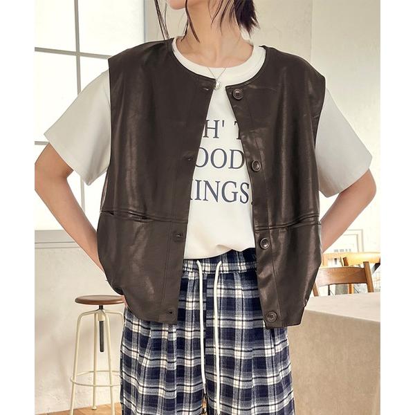 ベスト ジレ フェイクレザーベスト レディース