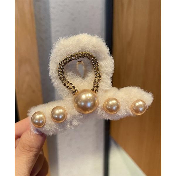 ヘアクリップ ヘアクリップ ファーバンスクリップ キラキラ モコモコ 韓国 ボア バレッタ 秋 冬