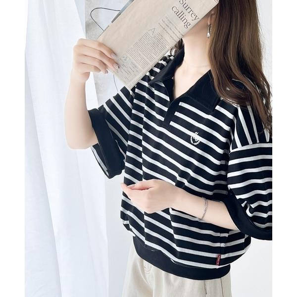 「Java」 半袖カットソー LARGE ブラック×ホワイト レディース