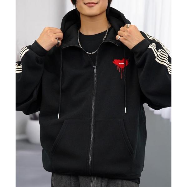 パーカー ワイド ジップパーカー 裏起毛 長袖 グラフィック スウェット 韓国系 フーディー メンズ...