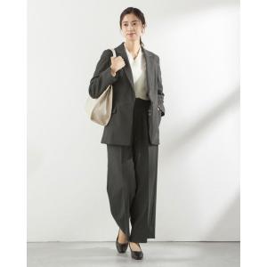 セットアップ 「RELAX WIDE」「秋冬」 1釦シングルワイドパンツスーツ/チャコールグレー/パンツ裾上げ済仕様 レディース