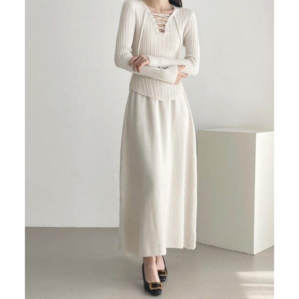 セットアップ レースアップ×リブニットセットアップ レディース