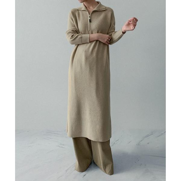 ワンピース 「on:nue」「選べる5色展開」 ハーフジップニットハイネックワンピース