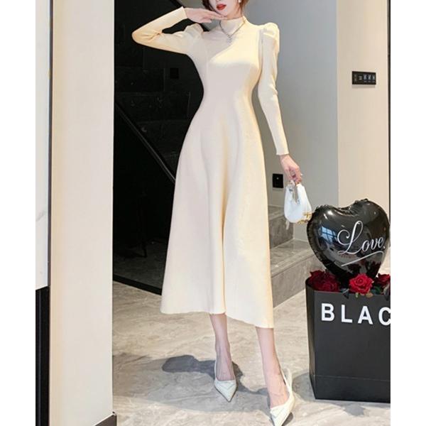 ワンピース ハイネックフィットニットワンピース