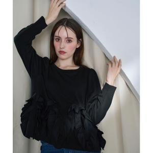 tシャツ 裾フリルフラワー 長袖TOPS レディース