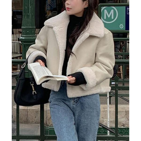 コート アウター リバーシブルボアショートブルゾン レディース