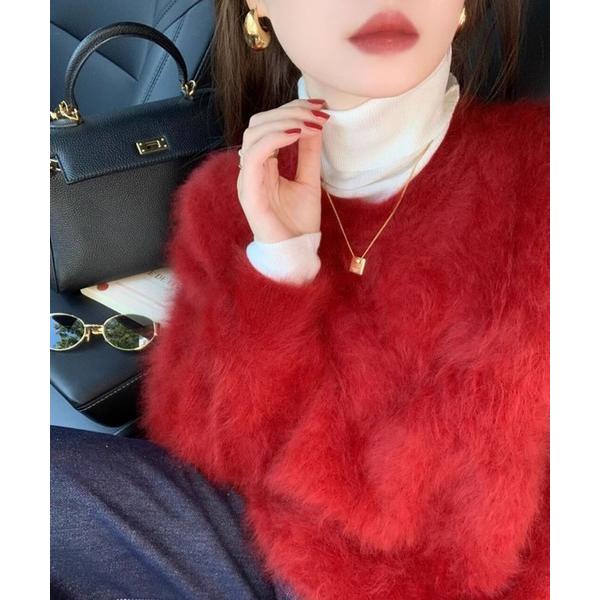 ニット セーター クルーネックシャギーニットプルオーバー レディース