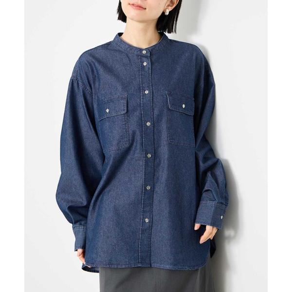 ブラウス シャツ Idnes Denim Band-Collar Shirt/デニムバンドカラーシャ...
