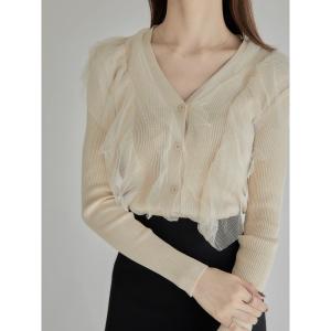 カーディガン 「RE ARRIVAL」チュールフリルカーディガン/ベージュ レディース