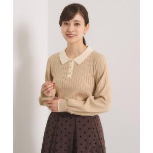 ニット セーター 「手洗い可」配色ポロ襟リブニット レディース