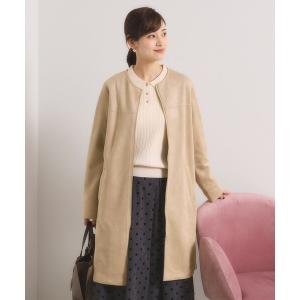 ノーカラーコート コート カットスエード調コート レディース