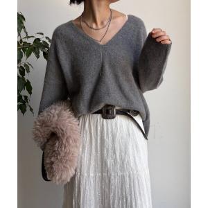 ニット セーター ファーウール深Vプルオーバー レディース