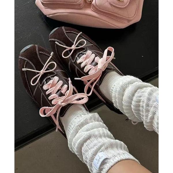 スニーカー 25aw　ステッチデザイン/リボン付きスニーカー レディース