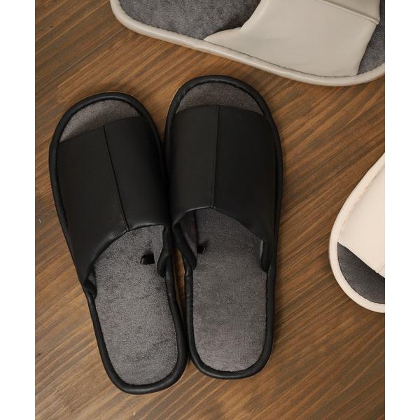 スリッパ レザー調　外縫いスリッパ