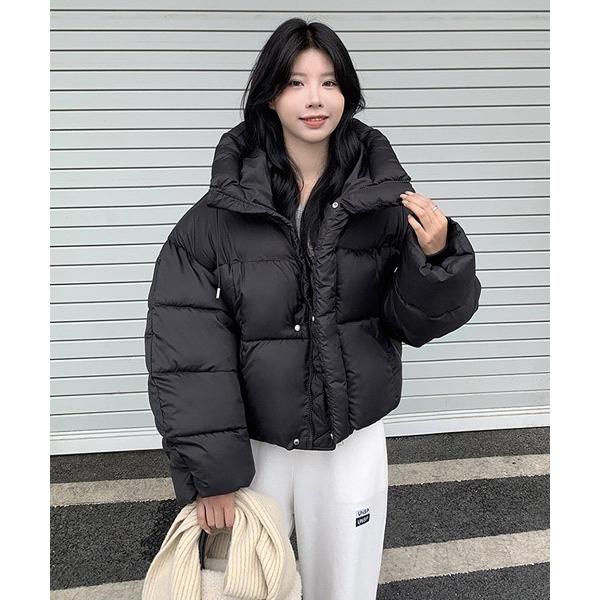 ダウンコート ダウンジャケット オーバーサイズボリュームフードショートダウンジャケット レディース ...