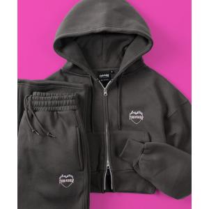 セットアップ 「70」「THRASHER/スラッシャー」ショート丈 ジップパーカー ＆ スウェットパンツ/ファイヤーエンブレムハートロゴ刺繍/ルームウ