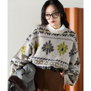 ニット セーター ノルディック柄ルーズニット レディース