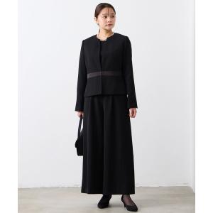 セットアップ 「喪服・礼服・WEB限定」ウォッシャブル ウエスト切り替えノーカラージャケット・前開きファスナーブラウス・ワイドパンツ 3点セット ブラ
