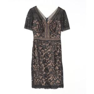 「Tadashi Shoji  」 レース半袖ワンピース 2 ブラック レディース