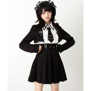 ワンピース ジャケット風チェーンネクタイベルトプリーツワンピース