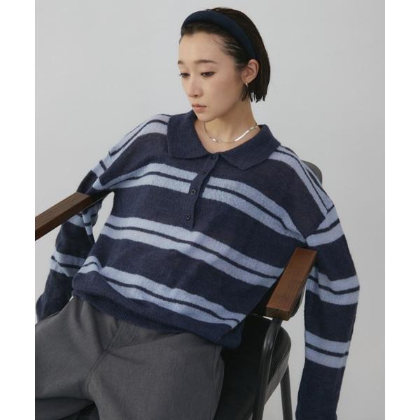 ニット セーター ルーズボーダーポロニット / Loose Border Polo Knit レディ...