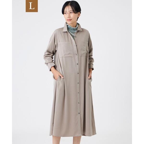 ワンピース 「L」「マシンウォッシャブル」「放電テープ付き」フィブリルライクサテンシャツワンピース