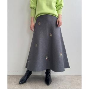 スカート 「洗える」刺繍ニットフレアスカート