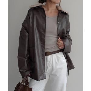 カバーオール ボア襟付きフェイクレザーカバーオール レディース